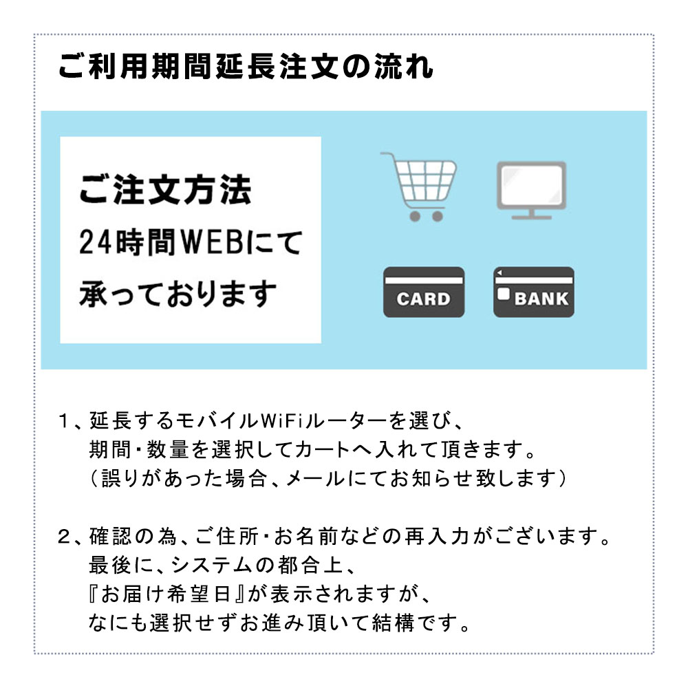 ポケットwifiレンタルご利用期間延長注文の流れ