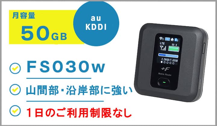 新規レンタル注文 auKDDI 月容量50GB FS030w モバイルWiFi