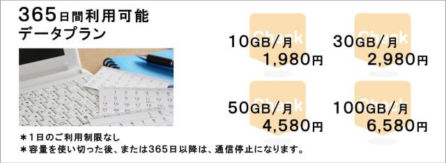 365日間利用可能データプランは、利用し始めた日が１日目となります。365日間ご利用可能