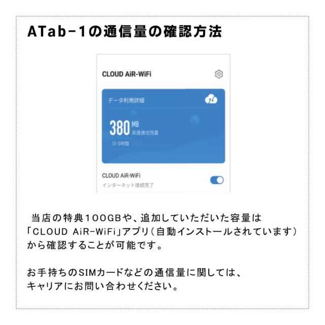 ATab-1の通信量の確認方法