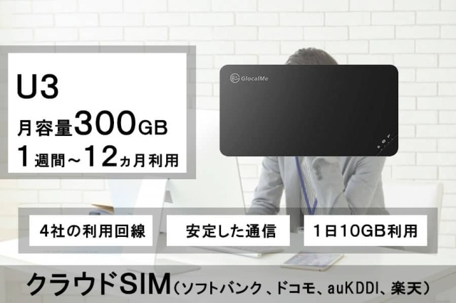 ポケットwifiレンタルU3月容量300GB