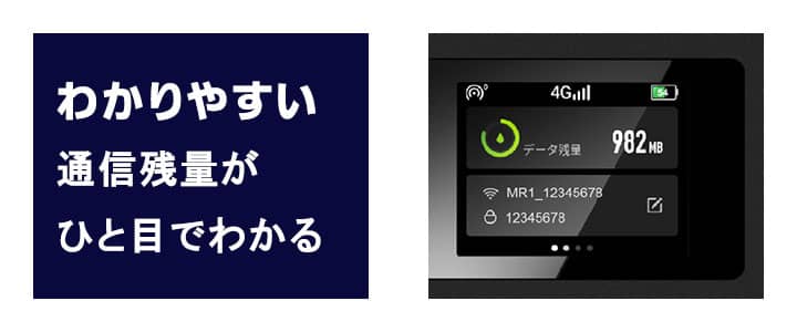 ポケットwifiレンタルMR1のディスプレイ画面表示はわかりやすい