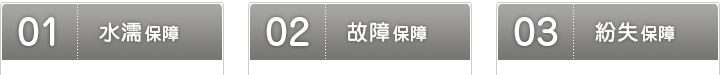 安心保障について,1.水濡保証 2.故障保証 3.紛失保証